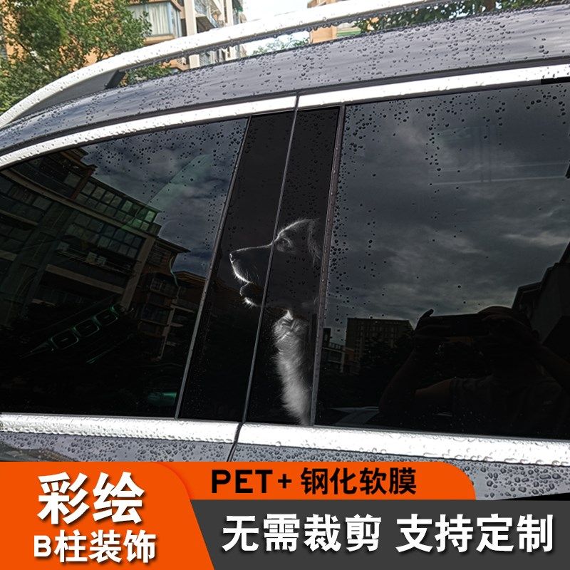 汽车中柱装饰贴纸个性彩绘猫咪犬狗狼欧拉好猫GT改装B柱保护贴片
