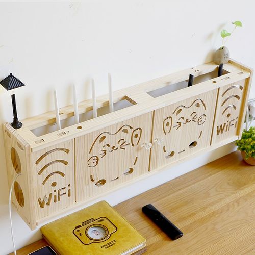 路由器光猫放置收纳架实木免打孔挂墙电视机顶遮挡盒插座线置物架