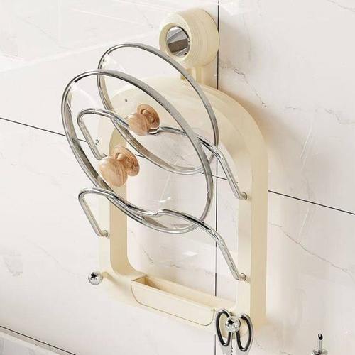 免打孔吸盘双层锅盖架厨房置物架壁挂式放菜板砧板多功能墙上收纳