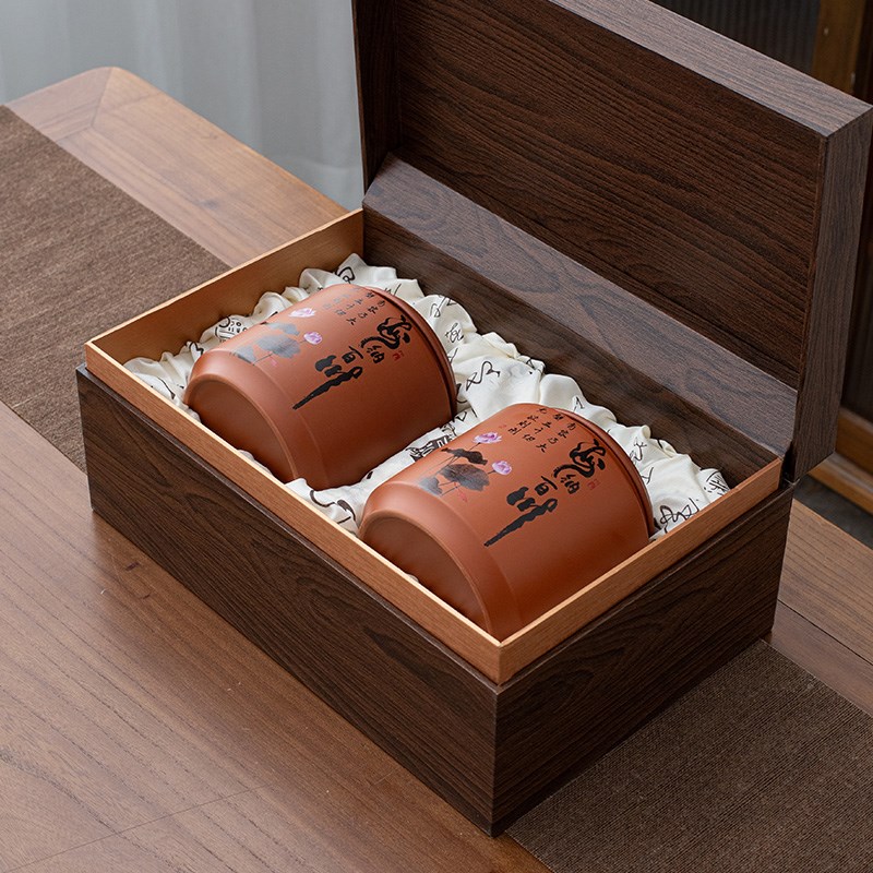 高端红泥紫砂茶叶罐醒茶罐u通用半斤装茶叶包装盒空礼盒装空盒摆