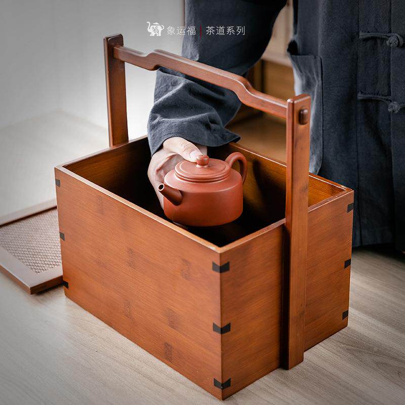 xyf-107优茶箱茶道多功能具收纳盒行竹编便携旅茶盘茶食盒