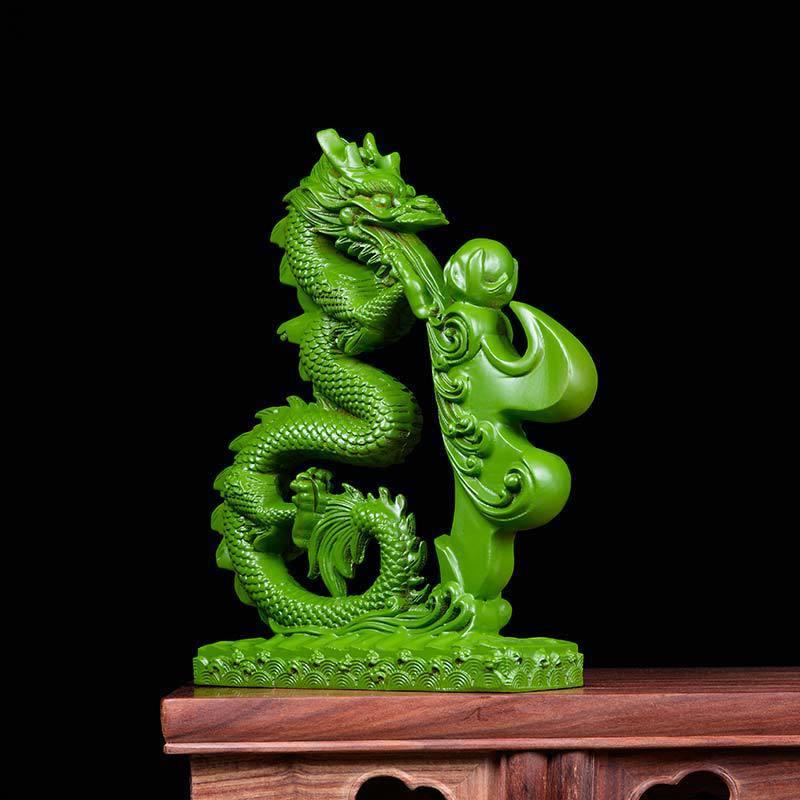实木质青龙摆件铺色木雕招汉龙绿客WS-86356厅店装饰工艺品新居装图片