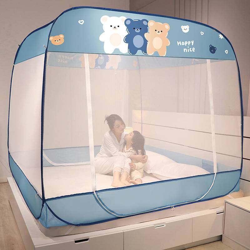 免安装蒙古包蚊帐家用防尘大顶儿童防摔三开门加高加密帐纱可折叠