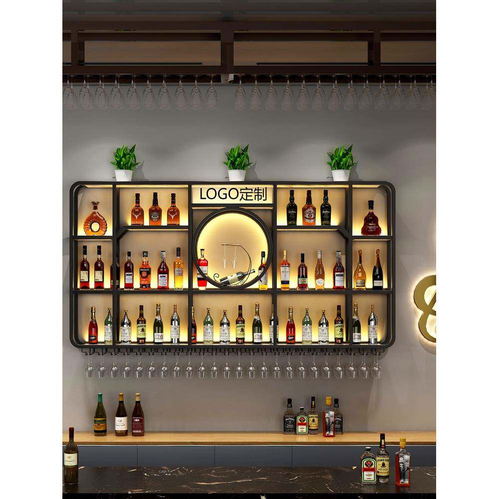 新款酒吧艺展示架创意餐厅红挂酒酒吧台背景柜壁式酒铁UIG架置物
