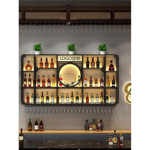 新款酒吧艺展示架创意餐厅红挂酒酒吧台背景柜壁式酒铁UIG架置物