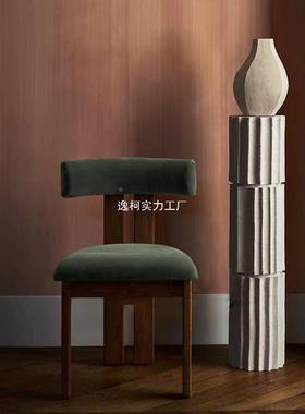 意式家复古简约实木餐梳样椅靠QRA背软包妆椅设计师板房餐椅