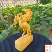 杨木雕刻马到成功家客厅工办公室桌面装 HAS饰品生黄肖马居艺品车