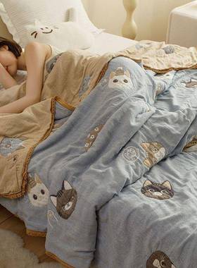 类长绒棉布夏凉毛被夏季纯棉轻薄AAG纱透气被双A人巾毯学生宿舍夏
