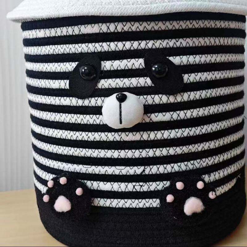 A熊猫二件套棉绳带盖卡通收纳篮儿童玩具收纳桶两件套熊猫大侠