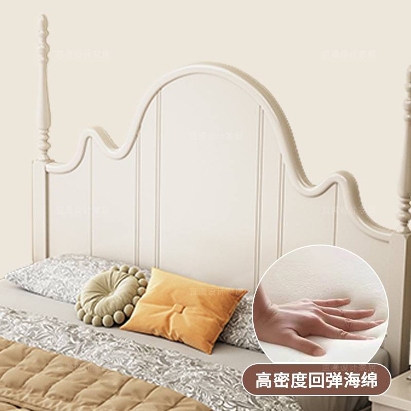 法式复古实木家具床婚床现代简约中古风轻奢美式床黑色安娜双人床