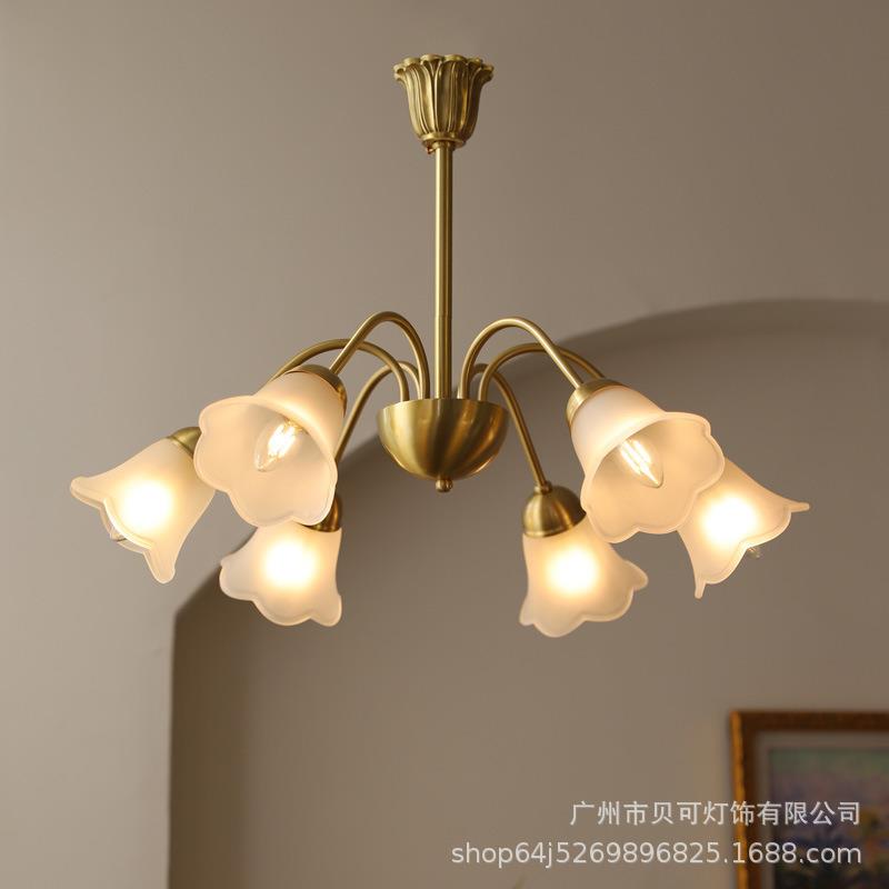 法古式厅全铜客吊灯复古雅花朵灯美式田园中餐厅优灯网492红卧室