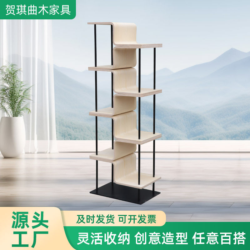 实木简易书架落地置物书架客厅墙角拐角小书架多功能Z型收纳书架