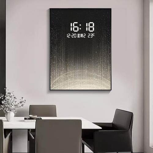 极简表遮光影抽象电餐表箱装饰画带LED时钟HS-05240挂钟客厅配电
