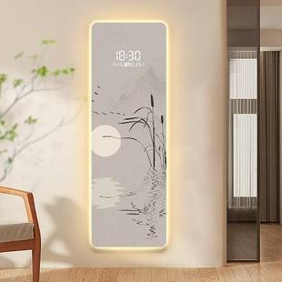 水墨山水玄挂门关JHL装 正对走廊过道钟表 饰画LED子时钟壁电画中式