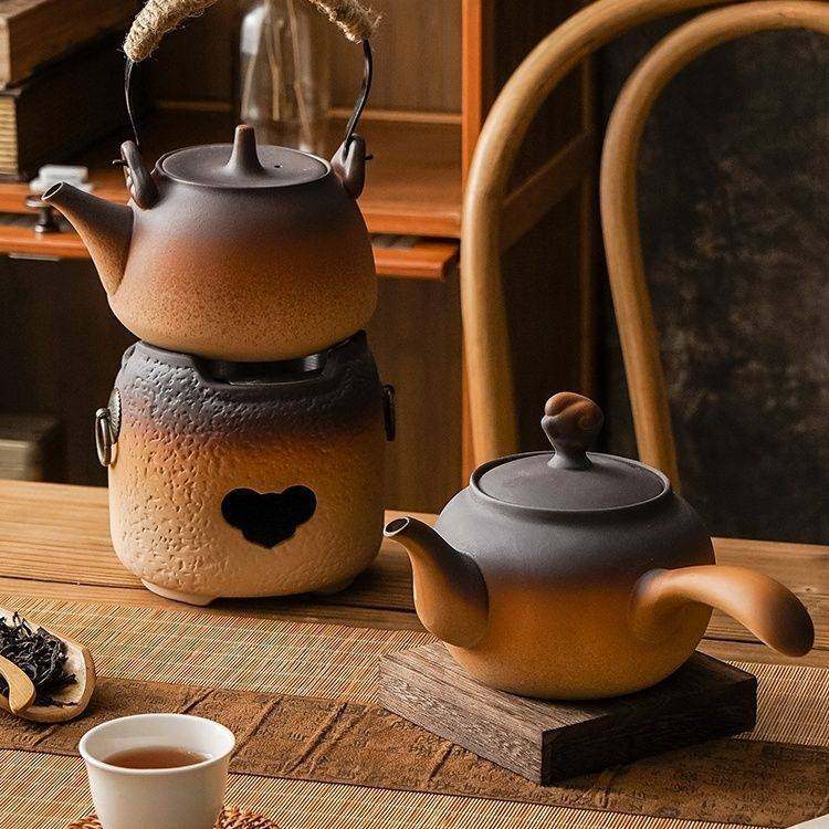 家用户外野外陶瓷酒精炉碳炉煮茶器烧水壶温茶炉茶壶套装底座双用