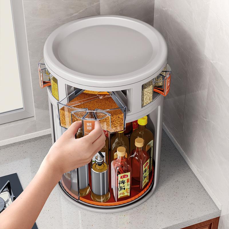 式厨房旋置多物架台面转角功能储转物调味品jhgj料圆形旋转调料收