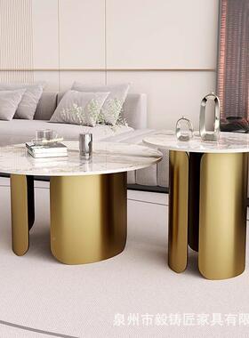 意式厅极简圆形岩茶几组合轻奢现代简约板小户型JML-6929客用家茶几桌圆桌