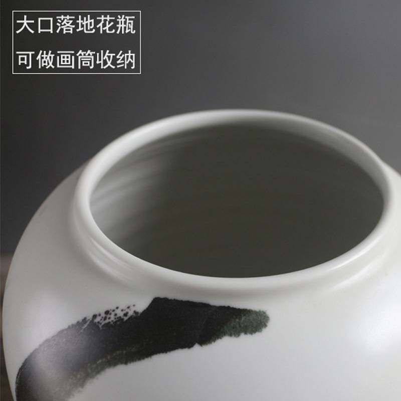 新中式水墨风创意陶瓷摆件样板房别墅酒店客厅插花陶瓷