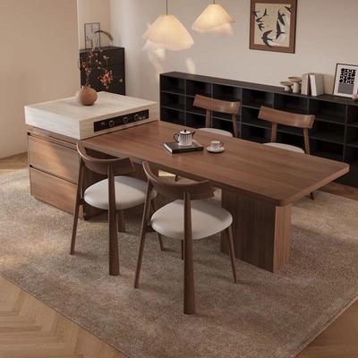 实木可缩一体岛台餐椅中古桌风胡桃色进伸口子洞ASE石岩板小款复古风