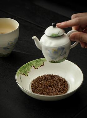 蓝台粗陶壶承XVJ手绘干泡中式陶瓷荷茶盘茶壶托盘壶垫底盖碗托点