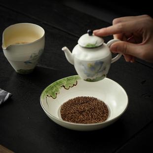 蓝台粗陶壶承XVJ手绘干泡中式陶瓷荷茶盘茶壶托盘壶垫底盖碗托点