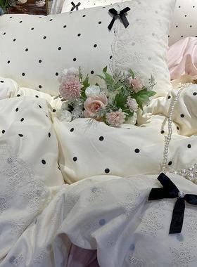 小新蝴蝶结水洗棉奶油波点蕾丝边针棉花超软四件织套学生8461清宿