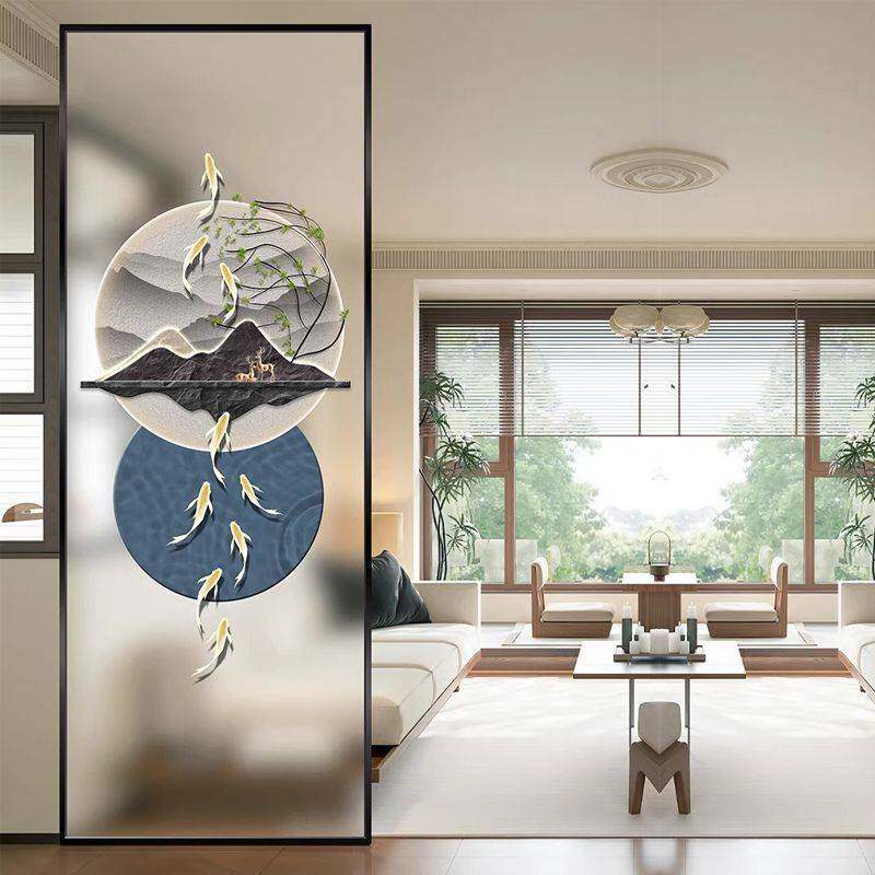 轻奢艺术钢化玻璃家用玄关卫生间遮挡墙透光入户客厅屏风隔断