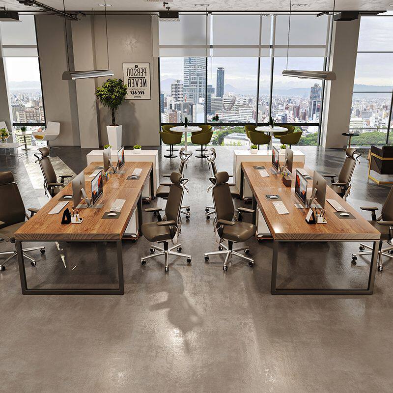 工业风实木四六人位办公室长桌子屏风工位职员桌员工电脑桌组合