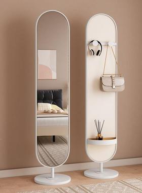 奶油风镜子全身镜落地家用衣镜VFH镜带收纳穿铁艺轻奢风衣镜可旋
