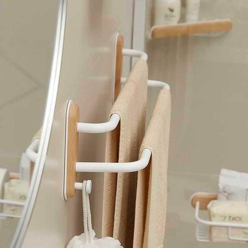 C毛MEO原155木风白色免打孔巾架架卫生间浴巾巾杆挂杆壁毛挂式置