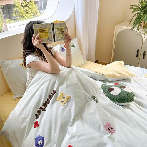 A类婴儿级全棉水洗棉四件套床品可爱AL101120毛幼巾绣棉三纯件套