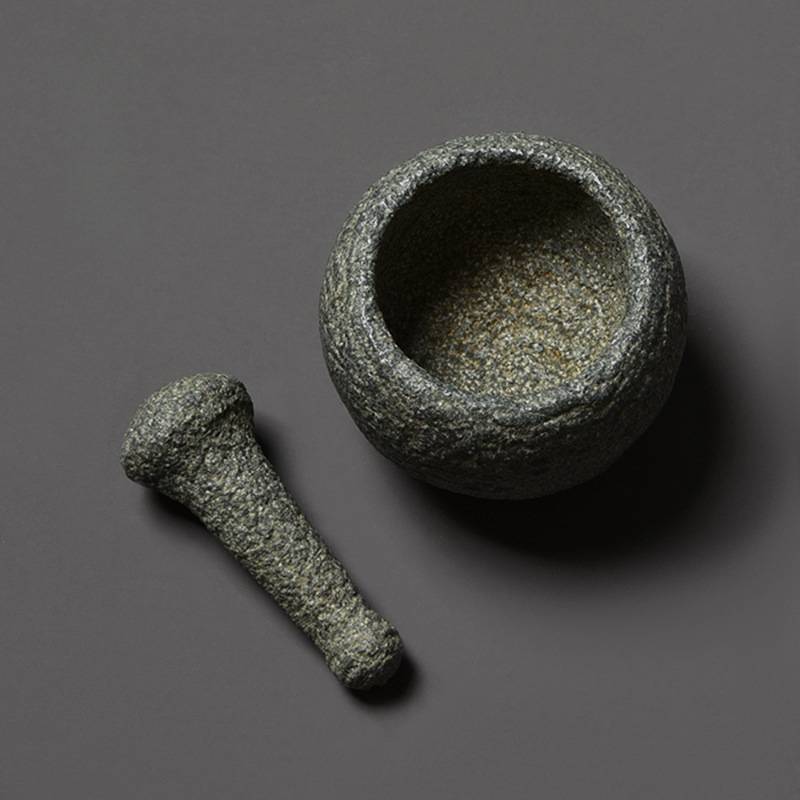 手工青石小石臼 中式古典石擂钵 石茶宠手把件石头捣蒜器禅意摆件