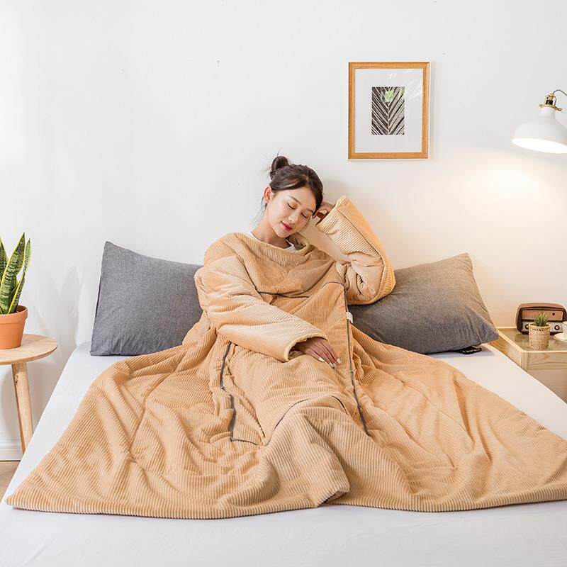 带袖懒人季被冬可珊瑚绒午休办000车公室载学生多功能抱枕被穿身