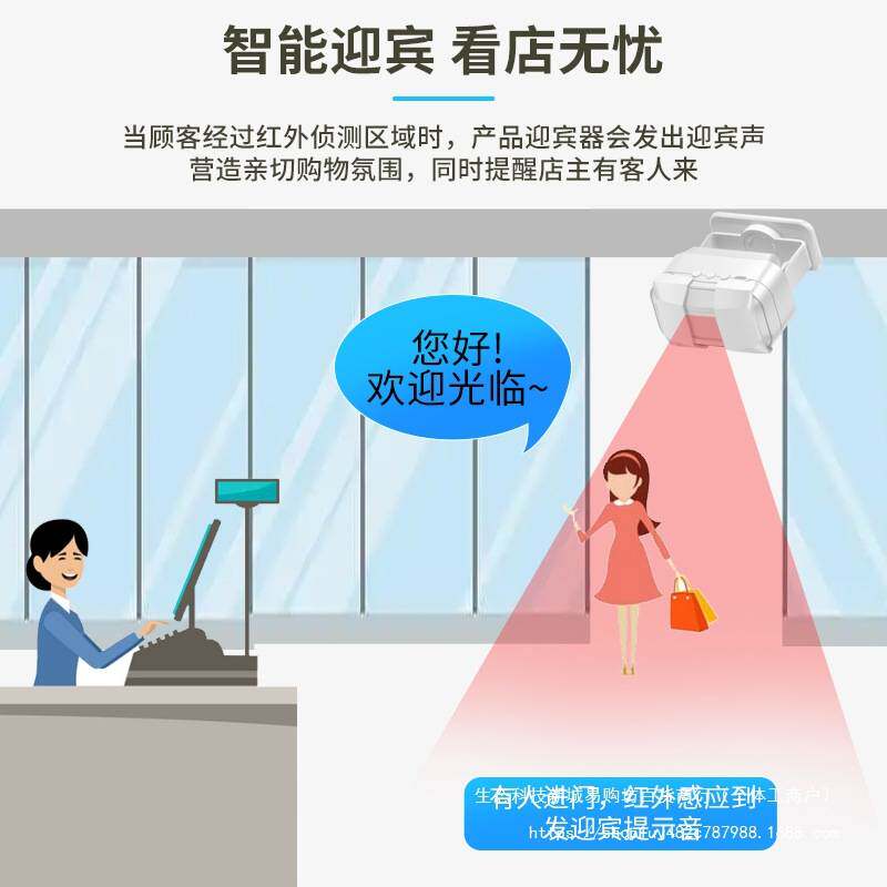 门口欢迎光临感应器进门提醒叮咚语音猫摆件店铺迎宾门铃报警