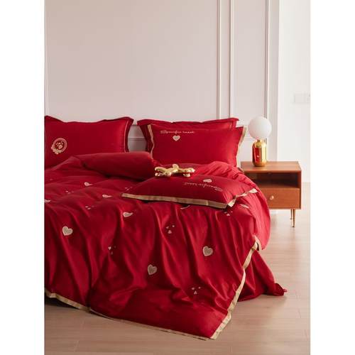 xyt祝福！四贡缎全棉新纯棉F65898婚庆件婚套结婚中式喜庆婚嫁床