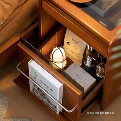 橡胶实木床头柜复古卧室ZFP边物柜移置动收纳小户型中木古超窄床