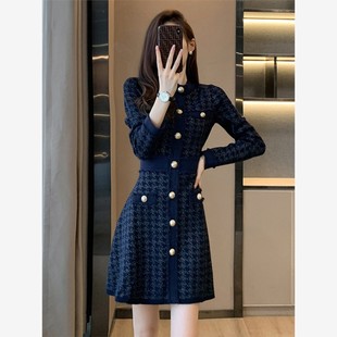 法式高级感小香风针织连衣裙女秋冬2025新款小个子打底内搭毛衣裙