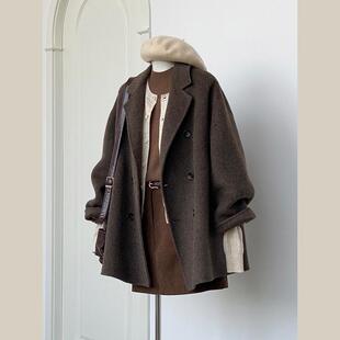 西装毛呢外套女短款小个子2025新款秋冬季高级感加厚羊绒呢子大衣
