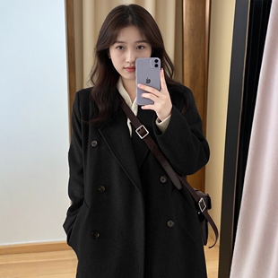 毛呢外套女小个子2025新款秋冬季高级感韩系加厚正肩羊绒呢子大衣