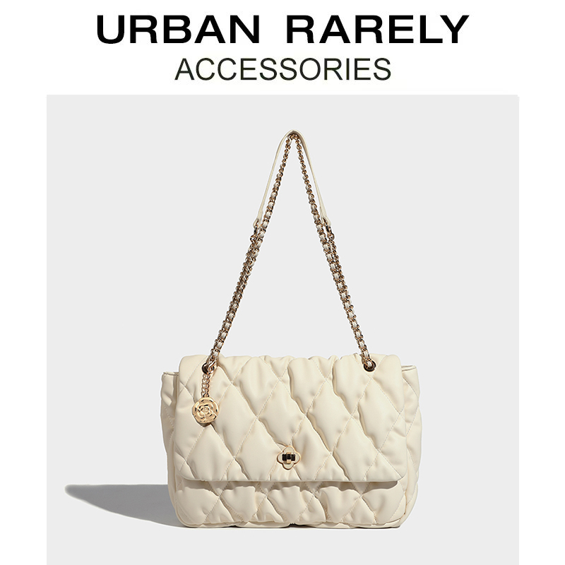 UR包包女2023夏季新款名媛假日时尚高级感单d肩斜挎菱格链条小方