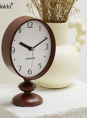 Mandeleda简约复古实木时钟摆件入户玄关创意桌面座钟表轻奢装饰