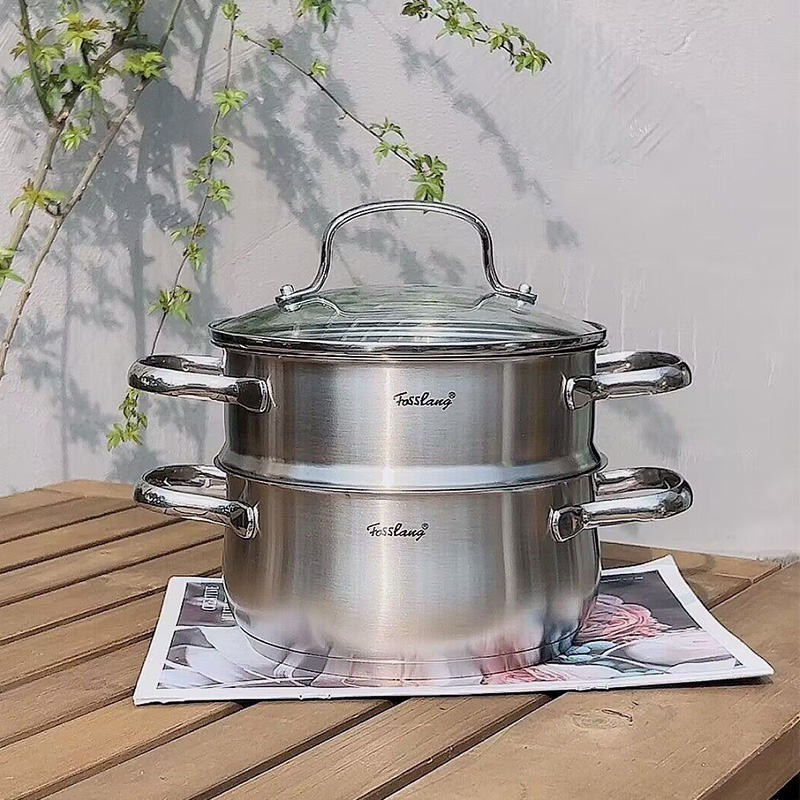 菲仕朗18/10不锈钢加厚迷你双层小蒸锅蒸菜馒头煮面煲汤炖锅18CM