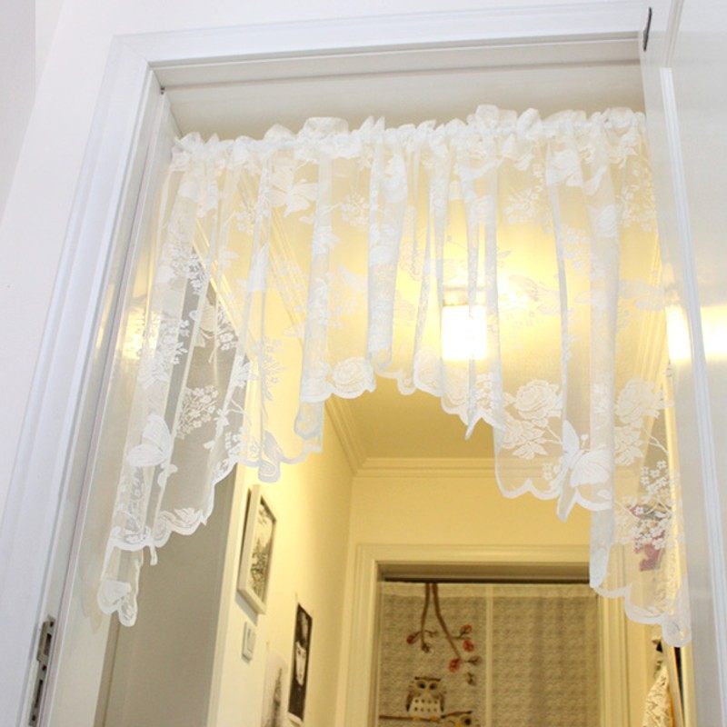 欧式田园蝴蝶成品窗纱蕾丝三角帘窗帘半帘厨房卧室帘门帘弧形帘,居家布艺,成品窗帘,淘宝优惠券,粉丝福利购,淘宝优惠卷