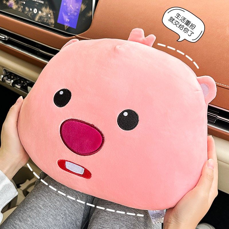 汽车头枕护颈枕车内靠枕可爱卡通海狸loopy腰靠车载靠垫女士套装