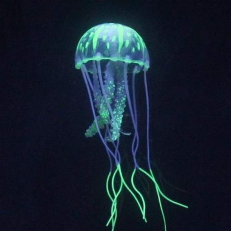 逼真大号鱼缸水母夜光造景灯塔徦漂浮装饰小号水草荧光悬浮迷你
