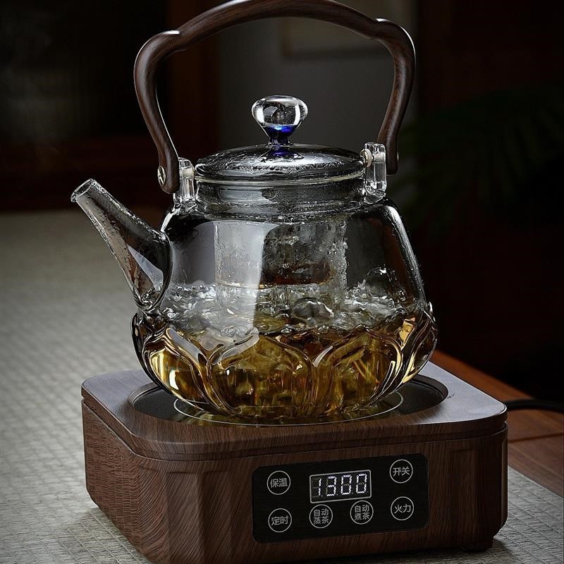 加厚提梁茶壶耐高温加厚玻璃蒸煮两用茶器电陶炉大容量养生壶