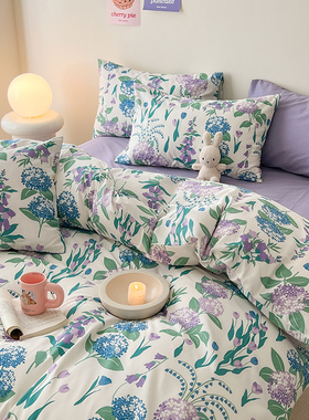田园风紫色植物花卉全棉床上四件套宿舍床单被套三件套1.8m床