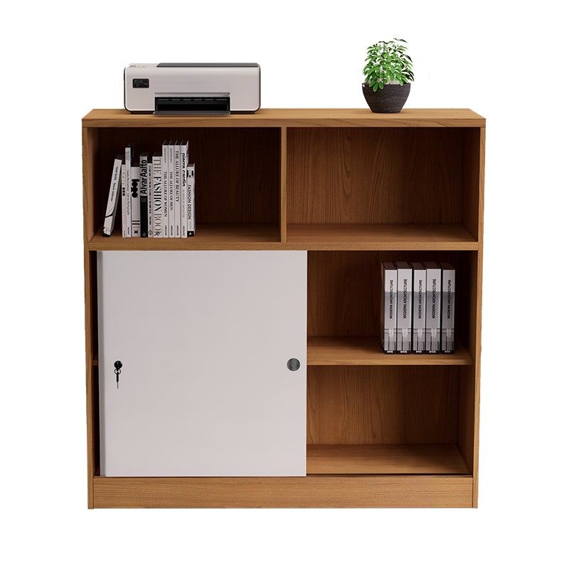 文件柜矮柜办公室资料储物柜移门推拉门带锁木质落地收纳隔断柜子