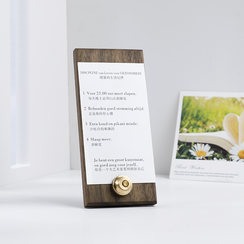 便签夹摆件立式定制logo木质z创意黄铜桌面照片夹复古吧台留言夹