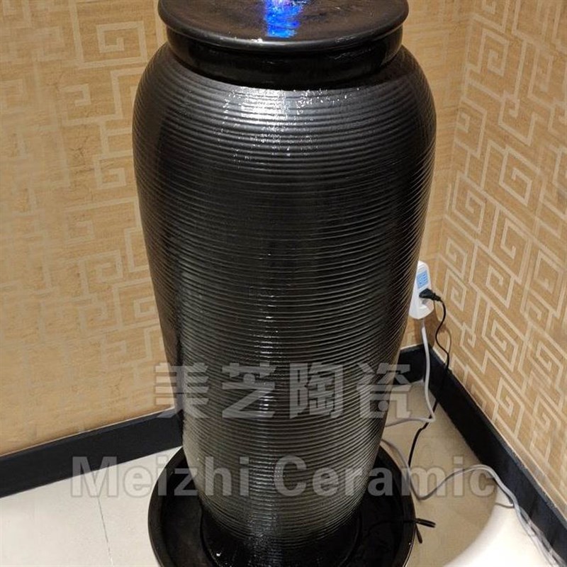 坛喷水景水池水加k湿器缸摆件涌泉陶子大花瓶自动循环陶罐喷泉流
